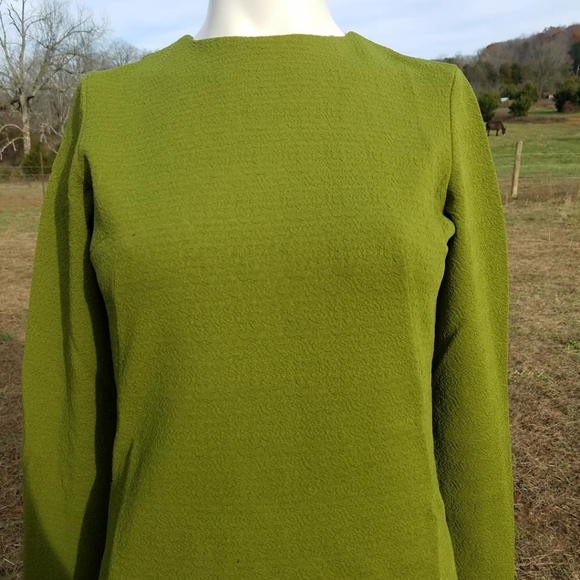 Vintage Long Sleeve Green Dress 50's 60's XS S - Picture 4 of 5